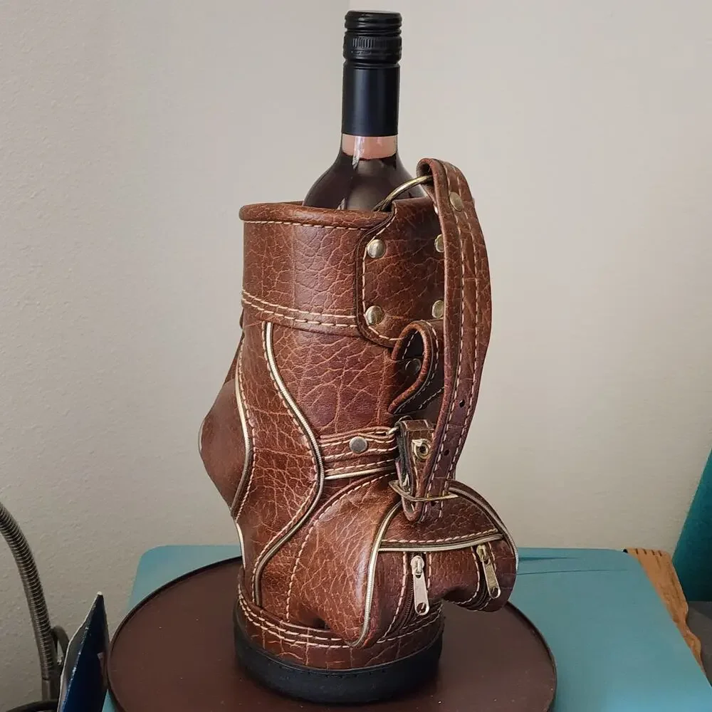 Bottle Holder Miniature Golf Bag With 2 Zipper Pockets Faux Leather ROC Vintage